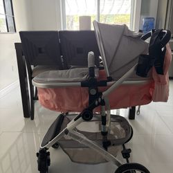 Baby Stroller, 2-in-1 Reversible Toddler Seat with Bassinet Mode, Foldable Infant Stroller with Canopy, One Button Brake, Adjustable Handle, Newborn P