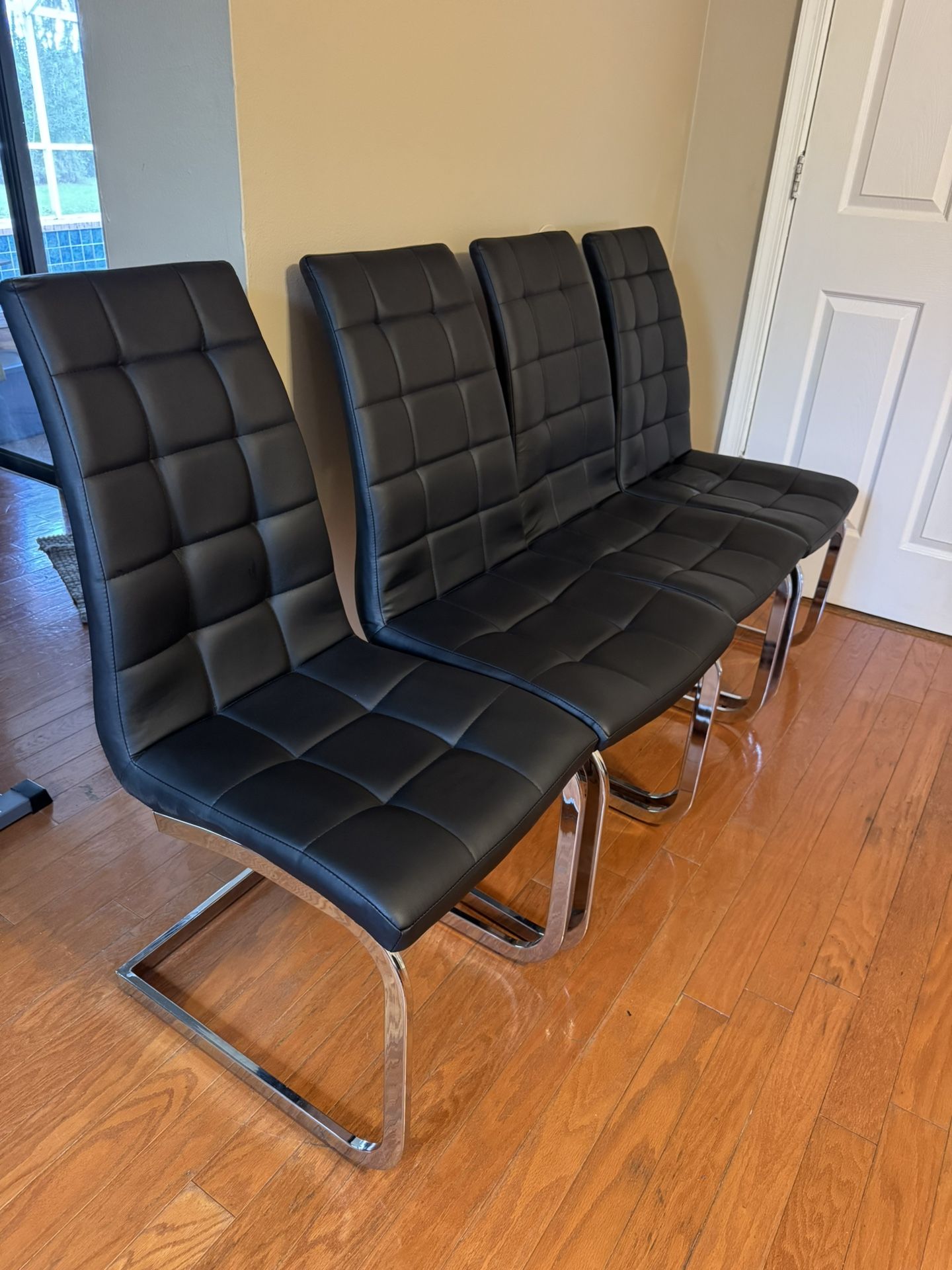 Set of 4 Modern Black Dining Chairs – Chrome Legs