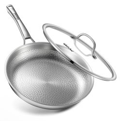 Vednhol Titanium Pan, 12 Inch Pure Titanium Hammered Pro frying pan with Lid, Non-Toxic Skillet for Cooking, PFAS/PFOA/PTFE Free Cookware, Dishwasher&