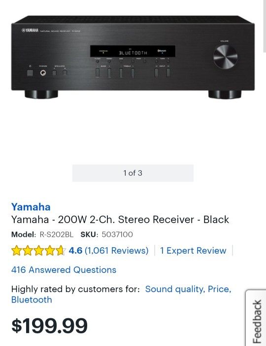 Yamaha R-S202BL Stereo Receiver With Bluetooth