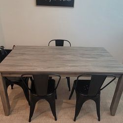 Living Spaces Gray Wood Table W/Farmhouse Metal Chairs
