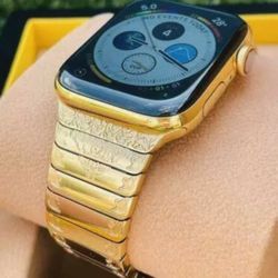 Custom 44mm Apple Watch Series 5 Stainless Steel 24K Gold Plated GPS+LTE