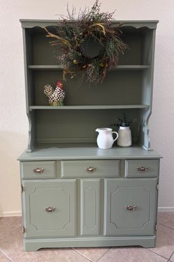 💚 green china hutch buffet table cabinet sideboard kitchen coffee bar farmhouse sage