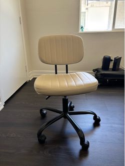DUMOS Armless Office Chair - Beige/White PU Leather