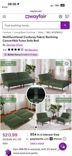 Multifunctional Corduroy Fabric Reclining Convertible Futon Sofa Bed