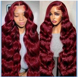 🔥Brand new 🔥 28 Inch 99J Burgundy Wig Human Hair 13x4 Body Wave Lace Front Wigs Glueless 210% Density Red Wine Color Body Wave Wig for Black Women P