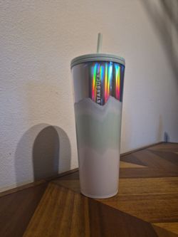 Starbuck Icy Mint White Silver Iridescent Wave Tumbler,