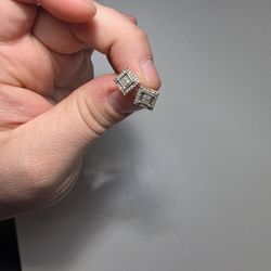 2 Sets Of 925 Sterling Silver Diamond EarringStuds 