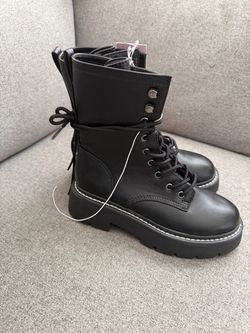 Black Lace-Up Combat Boots with Tags