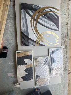 Abstract Black and Gold Wall Art Set