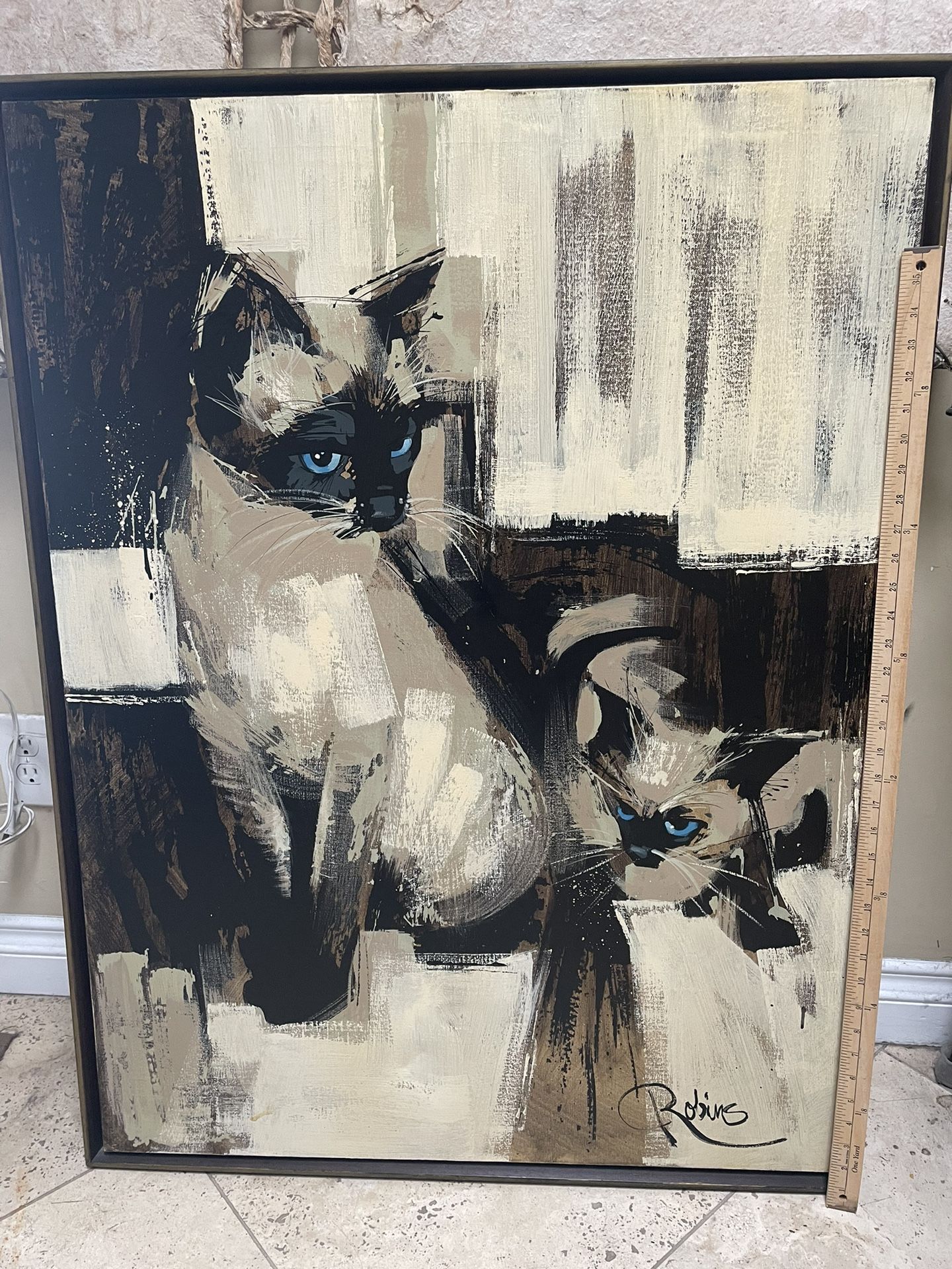 Lovely Vintage 3pc Set Canvas Paintings Siamese Cats