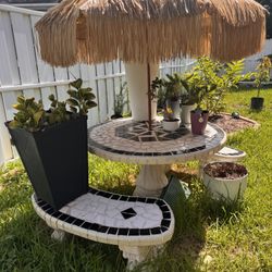 Concrete Table Set With Umbrella