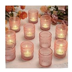 Brand New - 24 pcs Glass Candle Holders Pink