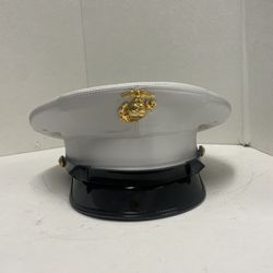 7 1/4 ENLISTED SERVICE CAP DRESS BLUES WHITE UNIFORM COVER HAT US MARINES PIN UP