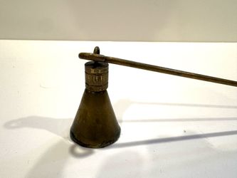Antique Brass Candle Snuffer Slender Handle and Bell Shaped Cone