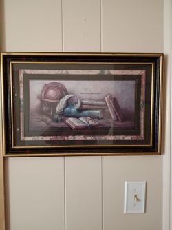 Framed Still Life Print with Books and Globe