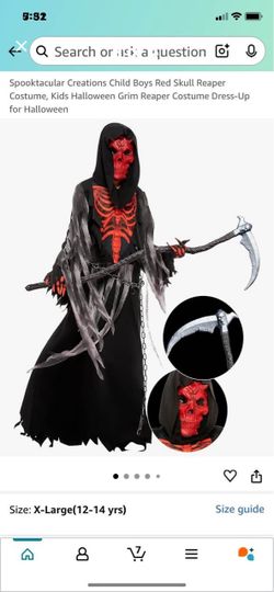 Kids Red Skull Grim Reaper Halloween Costume