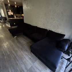 Black velvet sectional sofa