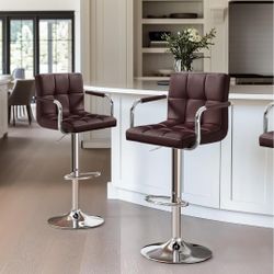 New💫Bar Stools Set of 2, Adjustable PU Leather Swivel Barstools, Modern Counter Stools