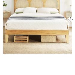 Wooden Platform Bed Frame with LED Lights, Noise Free, No Box Spring Needed,