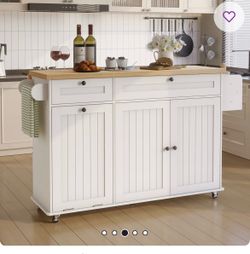Rolling Kitchen Island with Storage & Extendable Breakfast Bar