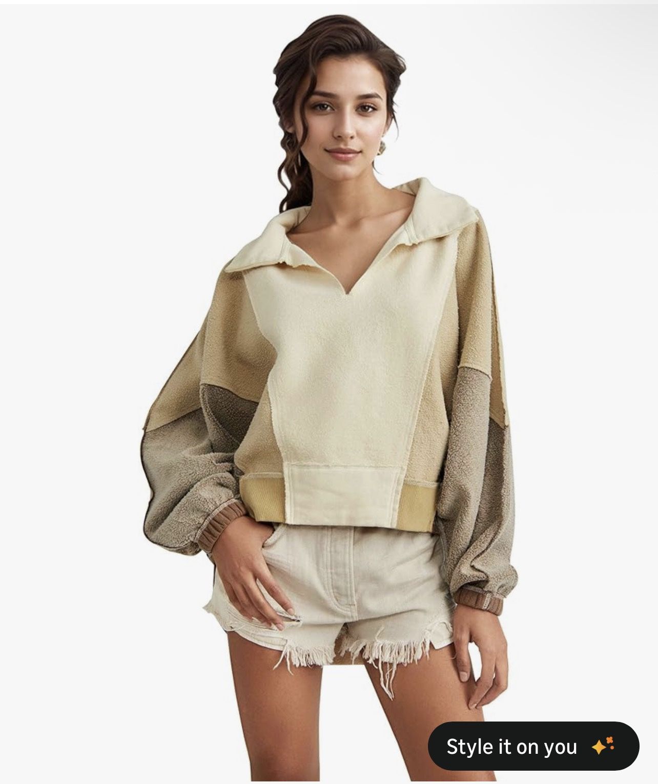 Sweatshirt for Women Oversized V-Neck Dolman Sleeve Lower Back 2024 Fall Winter Women's Pullover(medium)