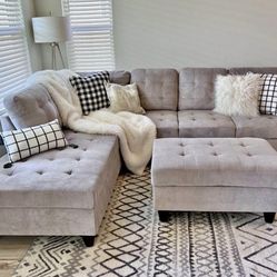 COSTCO Gray chenille sectional couch and ottoman