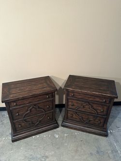 Pair of Dark Wood Nightstands with Drawers