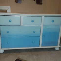 White Blue Ombre Painted Solid Wood Dresser