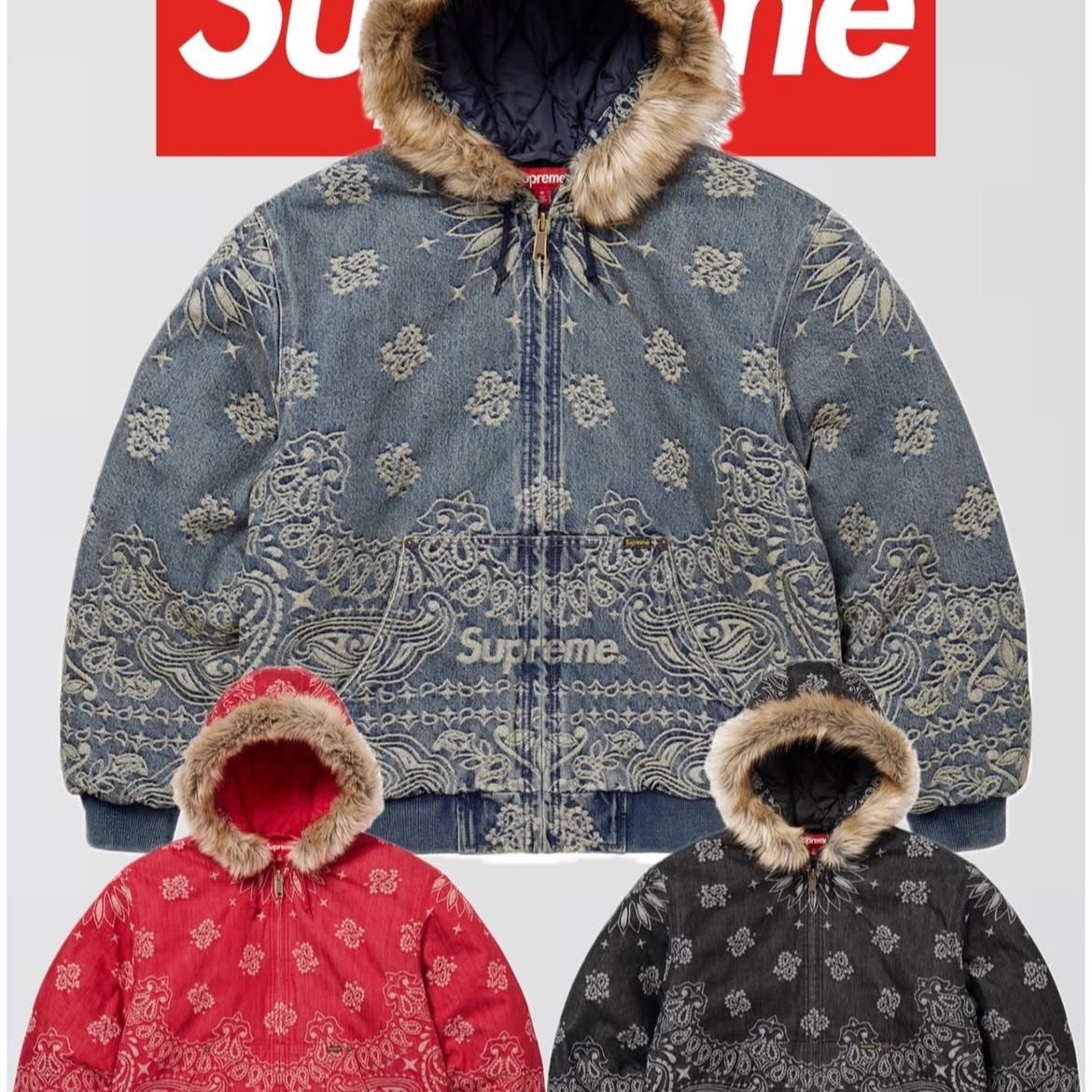 ジャケット・アウター Supreme Bandana Jacquard Denim Hooded M Supreme Bandana Jacquard Denim Hooded Work Jacket Blue Men's