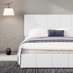 Queen Size Dutch Velvet Upholstered Platform Bed Frame/Vertical Channel Tufted Adjustable Headboard/Low Profile Bed Frame/No Box Spring Nee