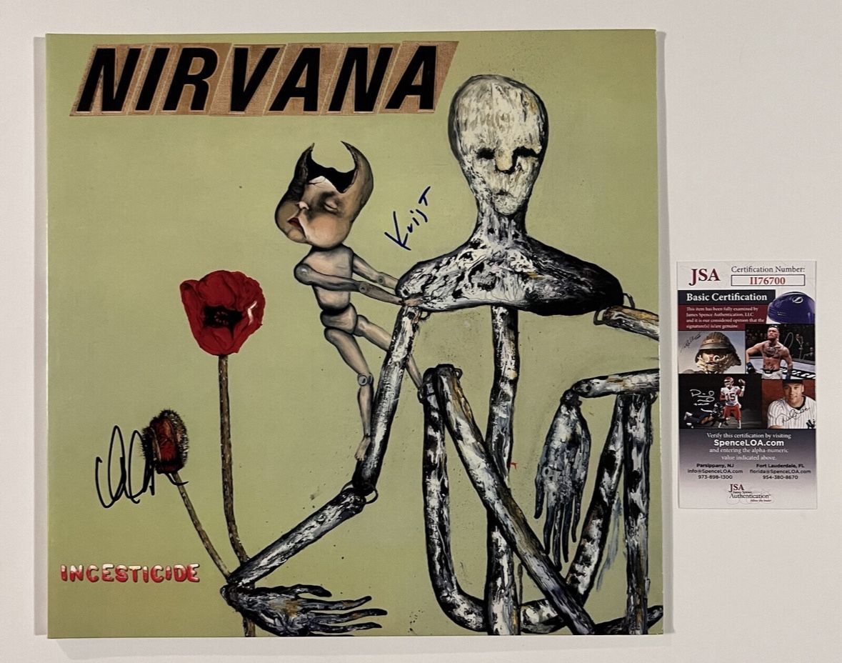 KRIST NOVOSELIC DALE CROVER NIRVANA SIGNED INCESTICIDE VINYL RECORD JSA COA
