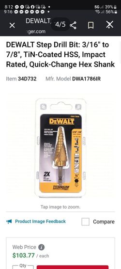 DEWALT 3/16 in.  - 7/8 in. STEP DRILL BIT $25