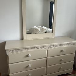 Dresser 6 Drawers Mirror  (cream) 