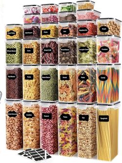 36pcs Food Storage Containers, BPA Free Plastic Cereal Containers with Easy Lock Lids, for Kitchen Pantry Organization and Storage, with 10 Labels and