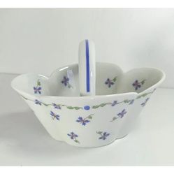 Haviland Basket Limoges France Blue Flower White Small Porcelain Basket FD4