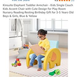 New. Kinsuite Elephant Toddler Armchair - Kids Single Couch Kids Accent Chair with Cute Design for Play Room Nursery Reading Resting Birthday Gift for