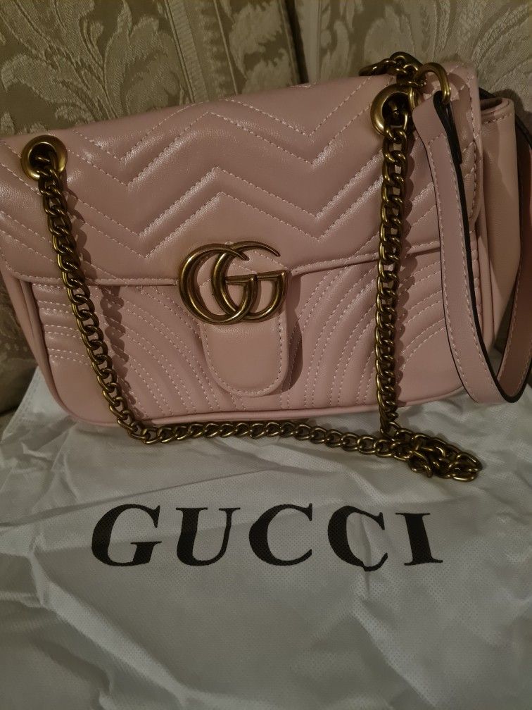 GG DESIGNER PINK QUILTED CHAIN & LEATHER HANDLE PURSE