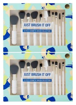 Lot of 2 Just Brush It Off Cosmetic 10 Piece Brush Sets