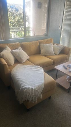 Tan Fabric Sectional Sofa with Chaise