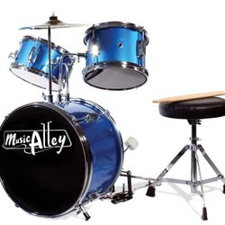 Music Alley 3 Piece Kids Drum Set with Throne, Cymbal, Pedal & Drumsticks