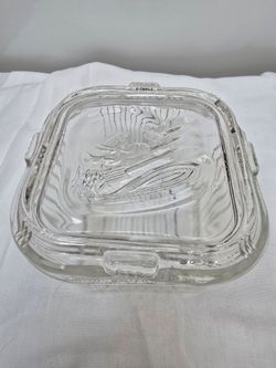 Vintage Federal Glass 4.25" Square Refrigerator Dish w/ Embossed Vegetable Lid