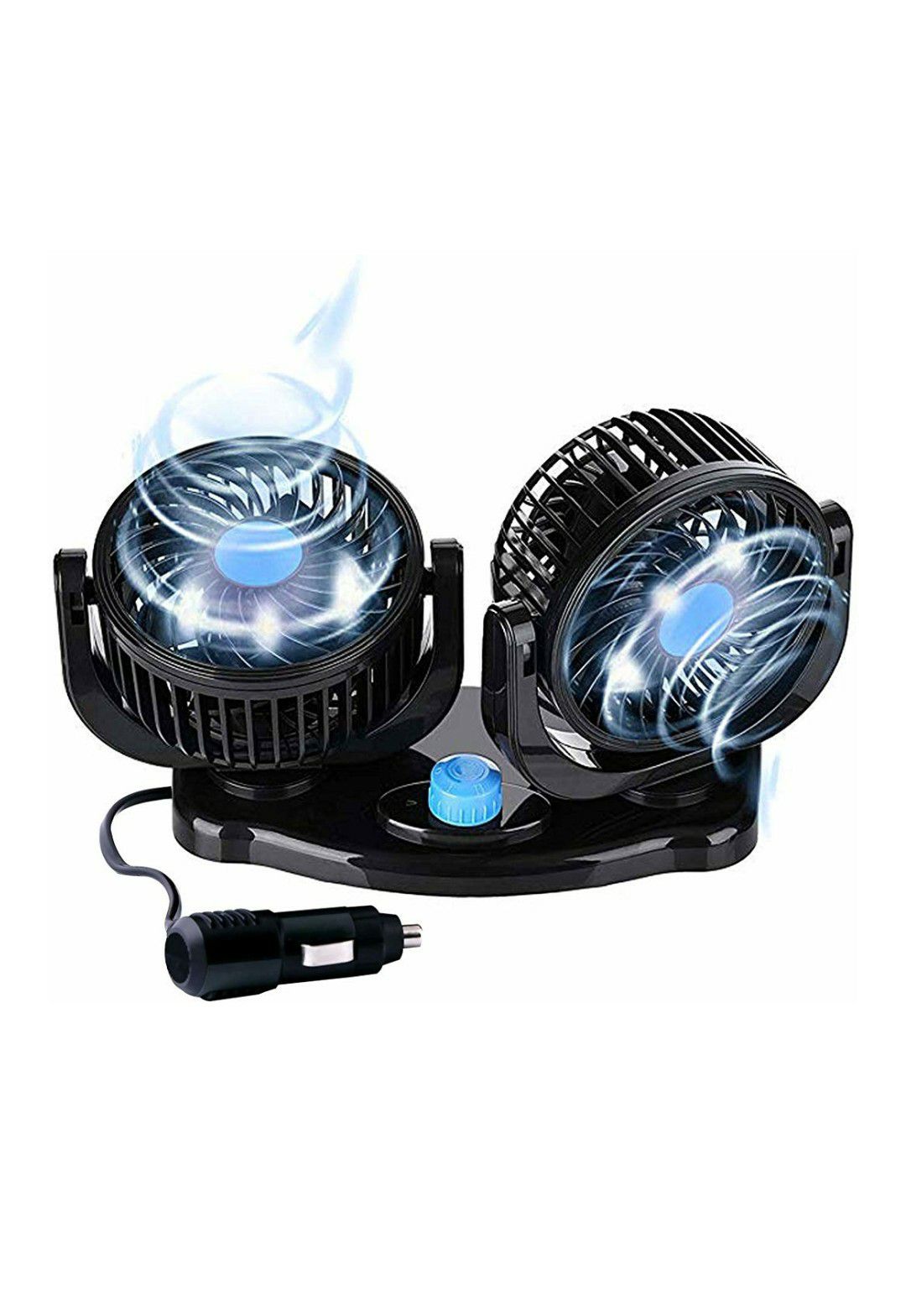 (W46) MAXTUF 12V Car Fan, Dual Head Auto Cooling Air Fan 2 Speed Cooling Air Circulator Low Noise 360 Degree Rotatable