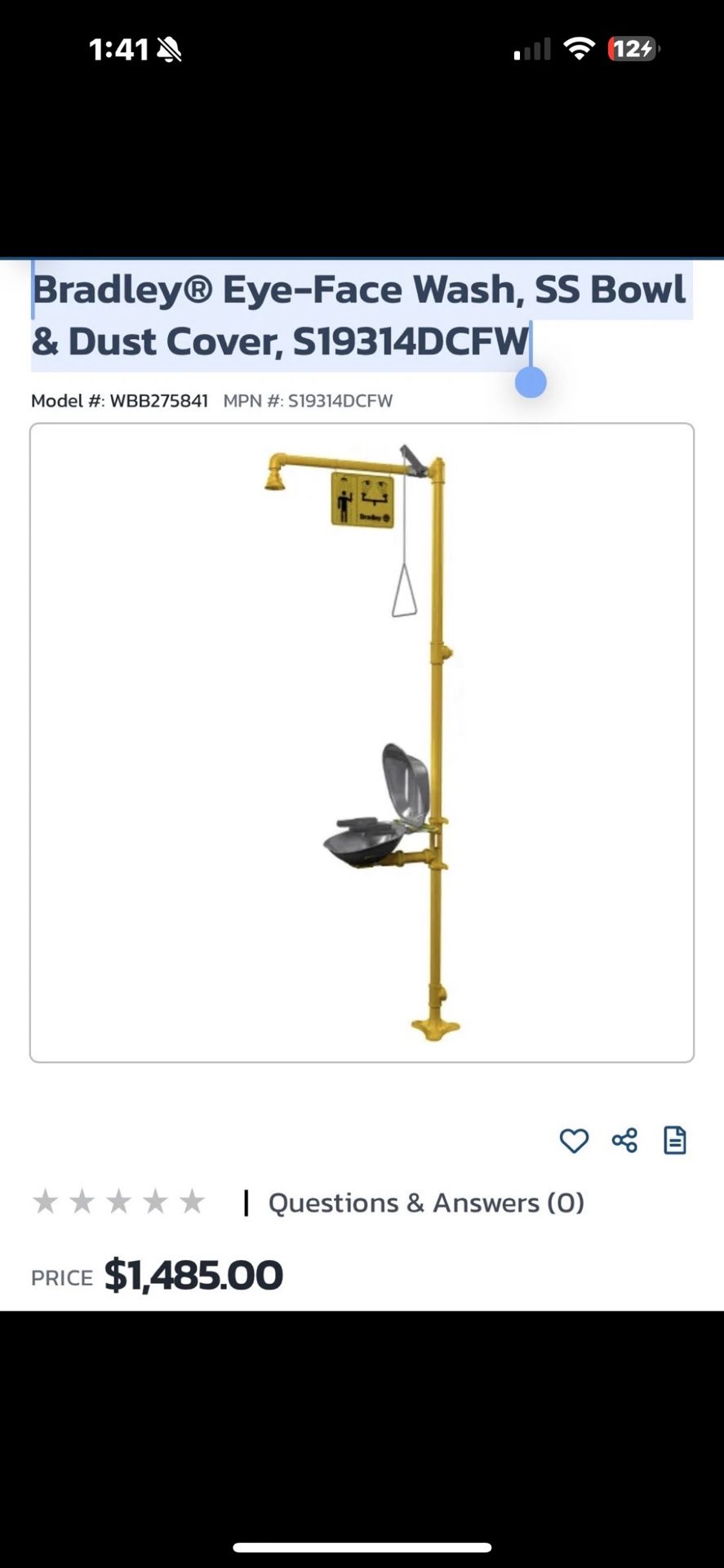 Bradley® Eye-Face Wash, SS Bowl & Dust Cover, S19314DCFW