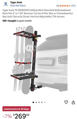 Tyger Auto TG-RK1B707B Folding Hitch-Mounted Ski/Snowboard Car Rack