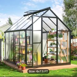 VIWAT 6x7.5 Greenhouse for Outdoors, Polycarbonate Greenhouse with Quick Setup Structure and Roof Vent, Aluminum Large Walk-in Greenhouse for Outside 