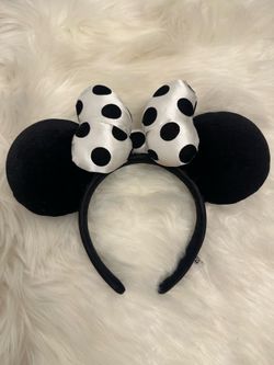 Polka Dot Minnie Mouse Ear Headband - Black & White