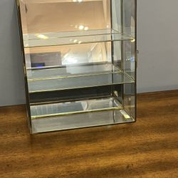 Vtg Brass Glass Mirror Curio Display Cabinet Shelves Table Top. It is 12”Hx 10”Wx 4”D.