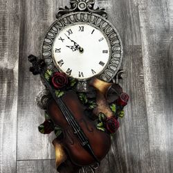 Wall Clock With Flowers And Violin