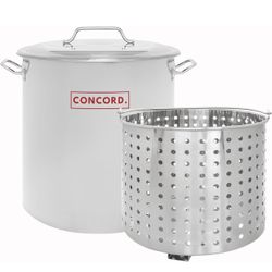 Stainless Steel Stock Pot w/ Steamer Basket for Seafood Boil, Tamales, Etc. (60 Quart)